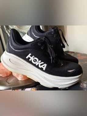 Hoka Women's Bondi 9 Black and White Athletic Running Shoes